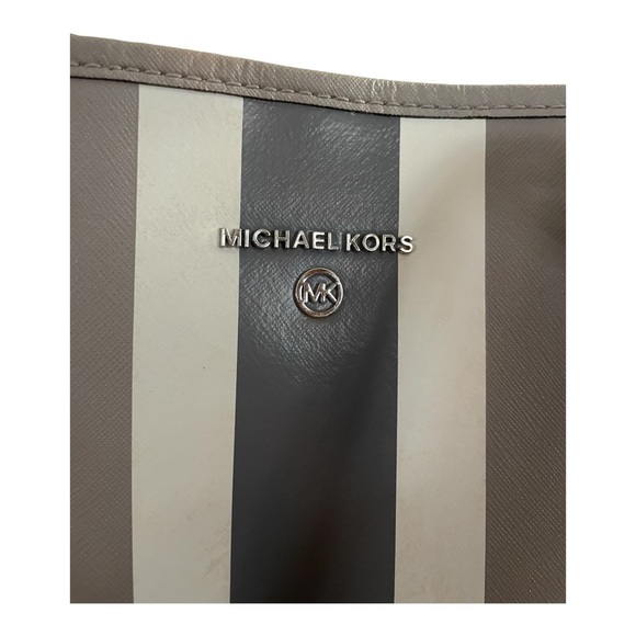Michael Kors Morgan Large Tote Gray with Center Stripe Dark Gray White Gorgeous - Picture 2 of 13